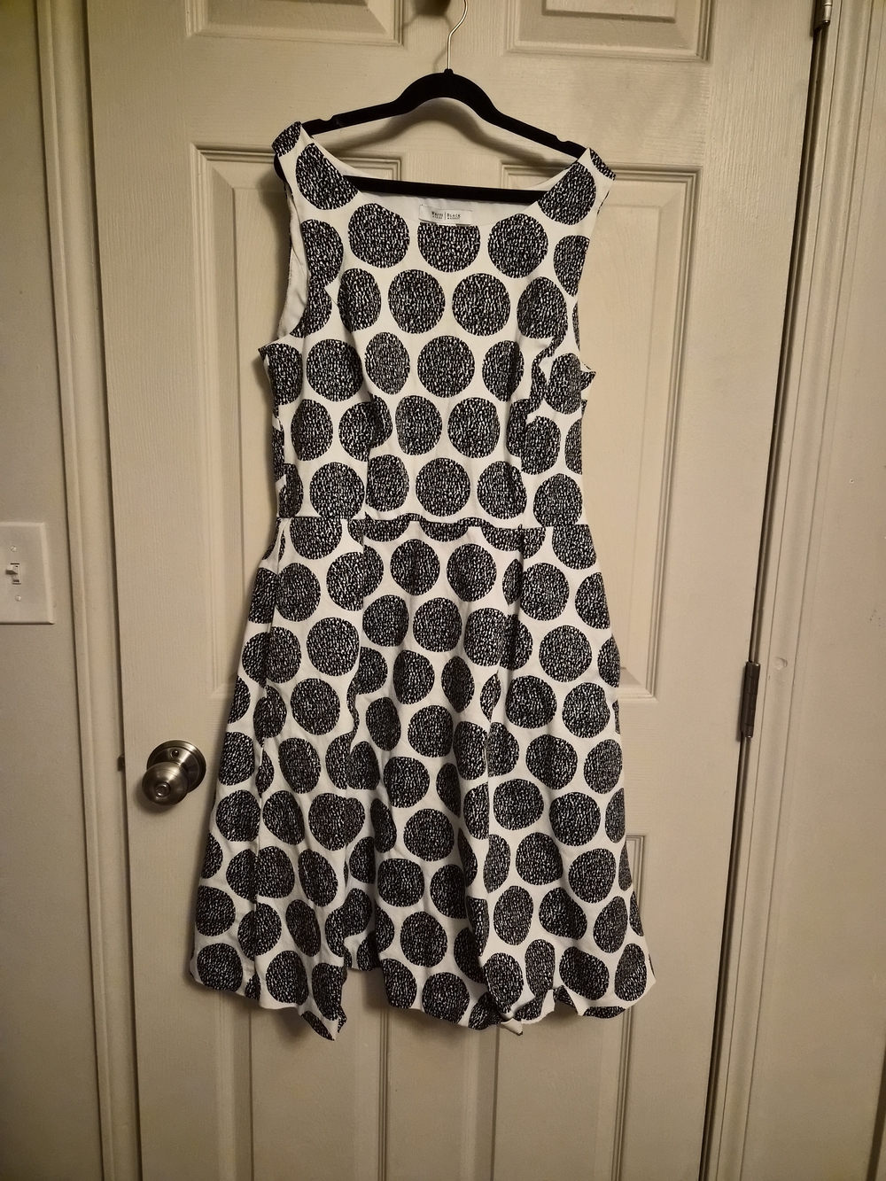 White House Black Market Black & White Polka Dot Fit-and-Flare Dress